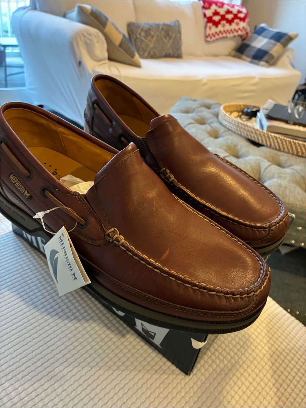 Mephisto Men's Chestnut Brown Leather Slip-On Boat Shoes